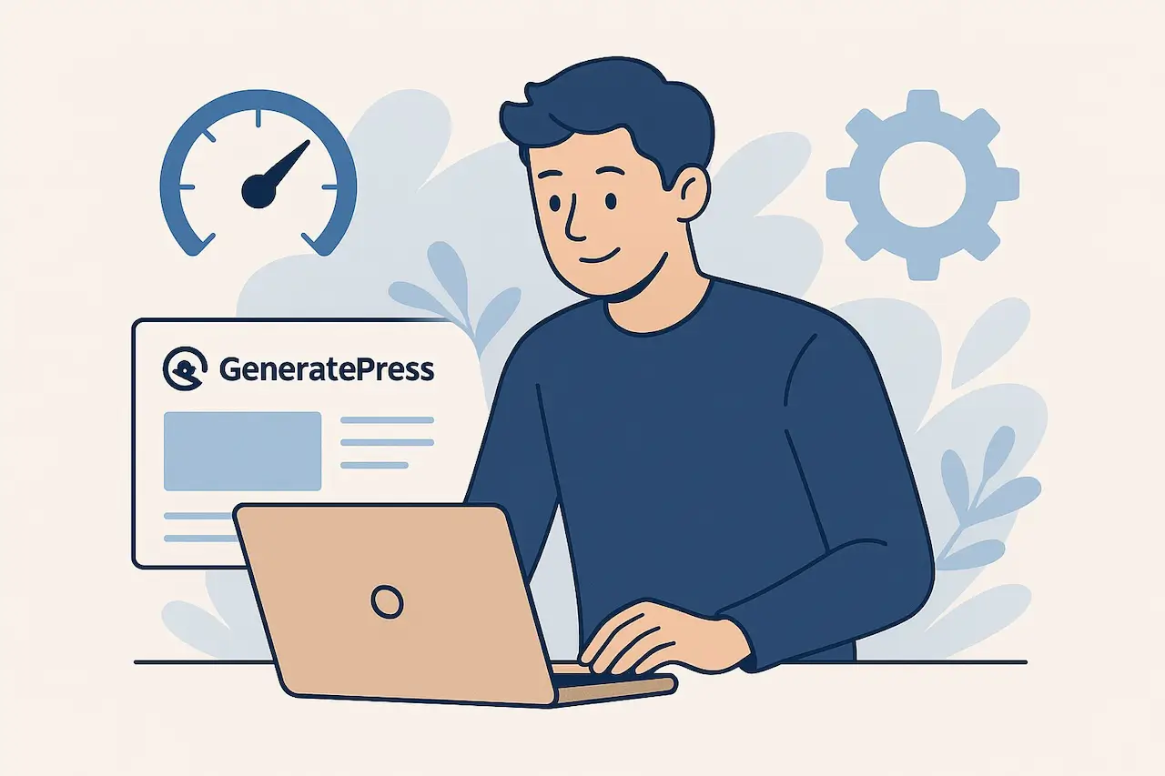 Flat-style illustration of a person working at a laptop, representing a shift to a simpler website builder